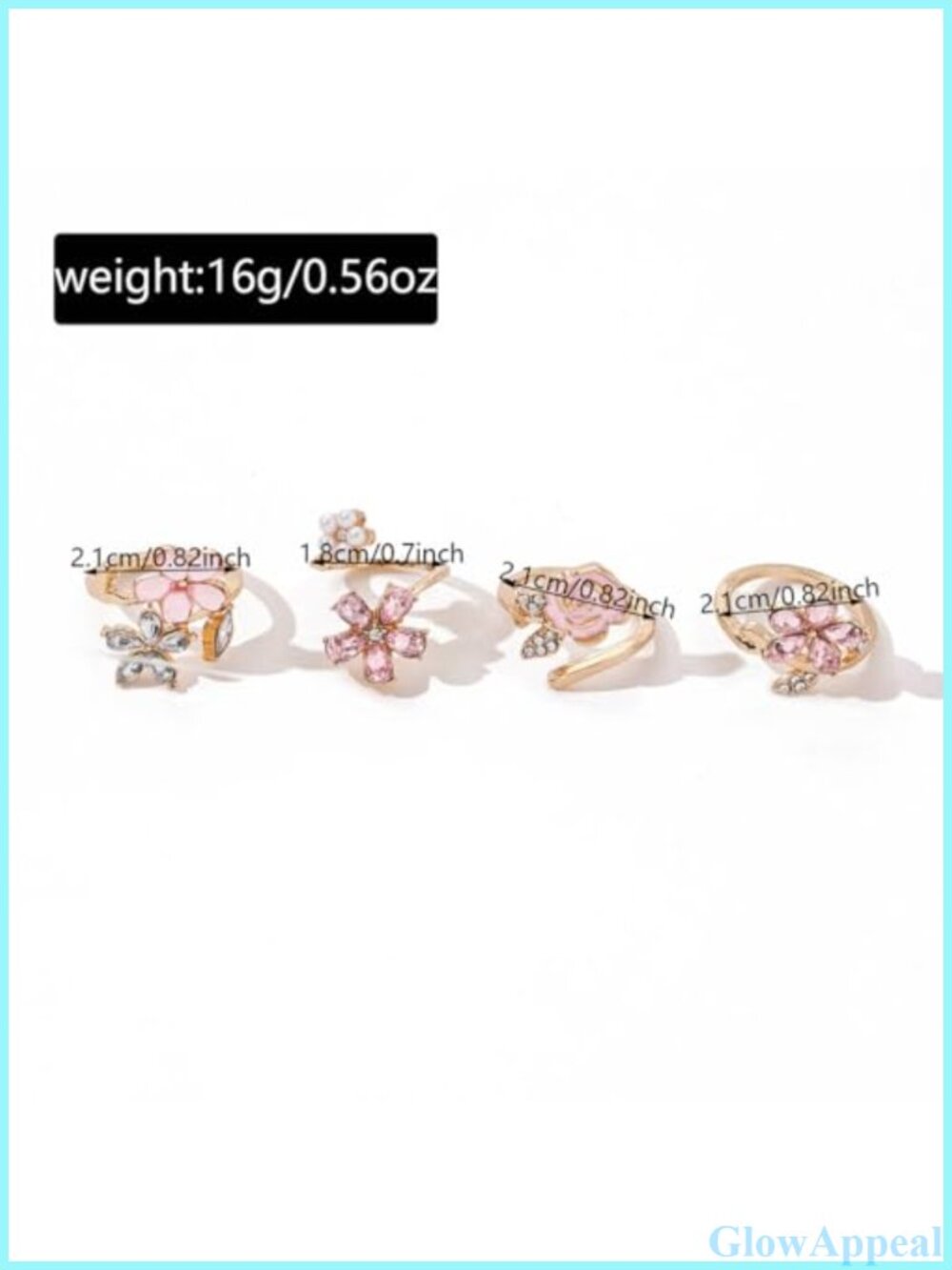 Stackable Flower Ring Set Rhinestone Pearl Floral Stacking Rings Jewelry Gift - Picture 3 of 6